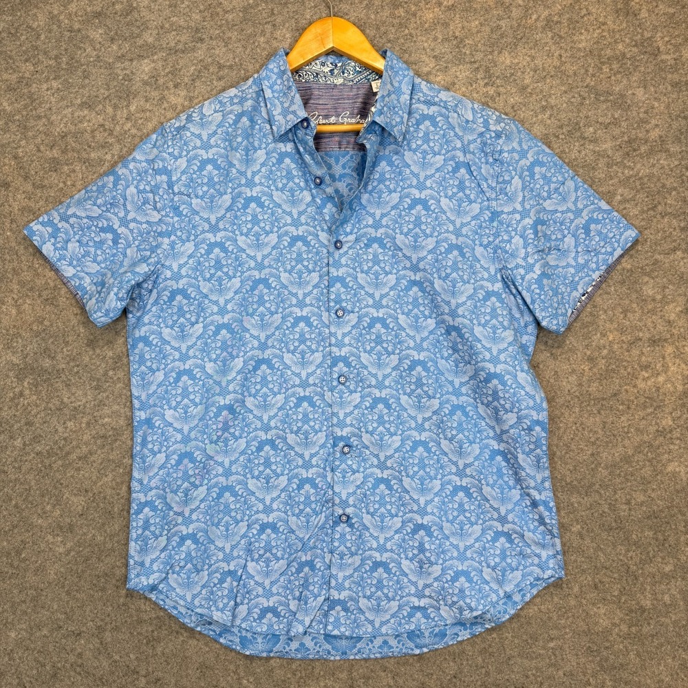 Robert Graham Highland Demask Floral Button Shirt Men Large Classic Fit Jacquard